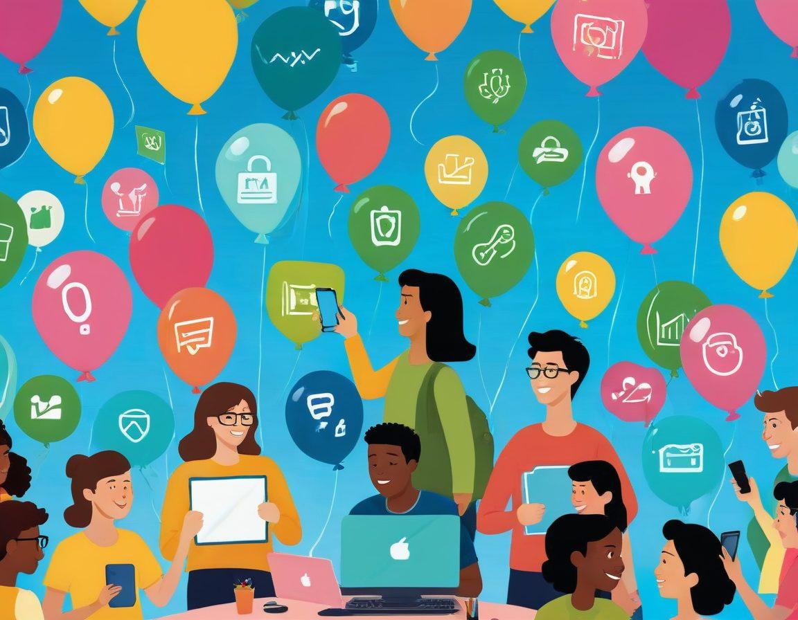 A vibrant, happy scene depicting a diverse group of people enjoying life while securely using technology, showcasing elements like secure passwords and digital shields symbolizing identity protection. Incorporate symbols of joy such as colorful balloons, sunshine, and smiles to evoke a sense of satisfaction and security. Include an inviting atmosphere with friendly colors and engaging composition. vector art. vibrant colors.